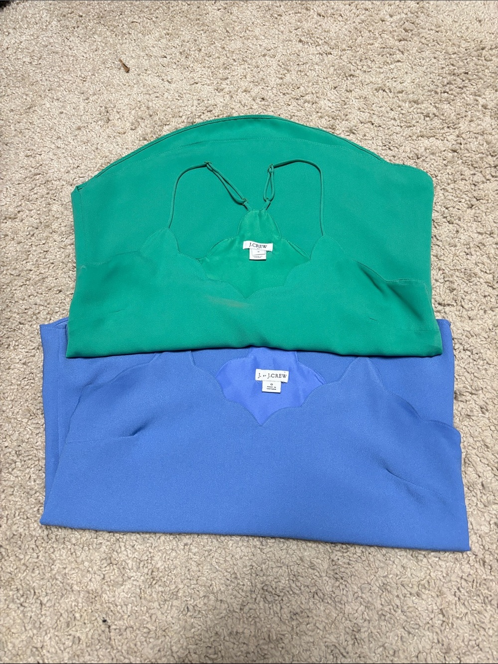 J. Crew Green and Blue Scallop-Edge Camisoles